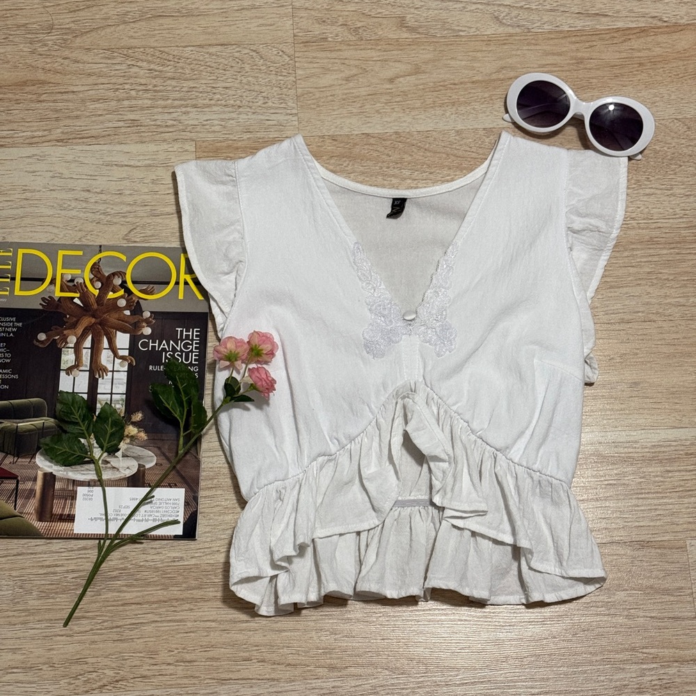 White Ruffled Women's Top